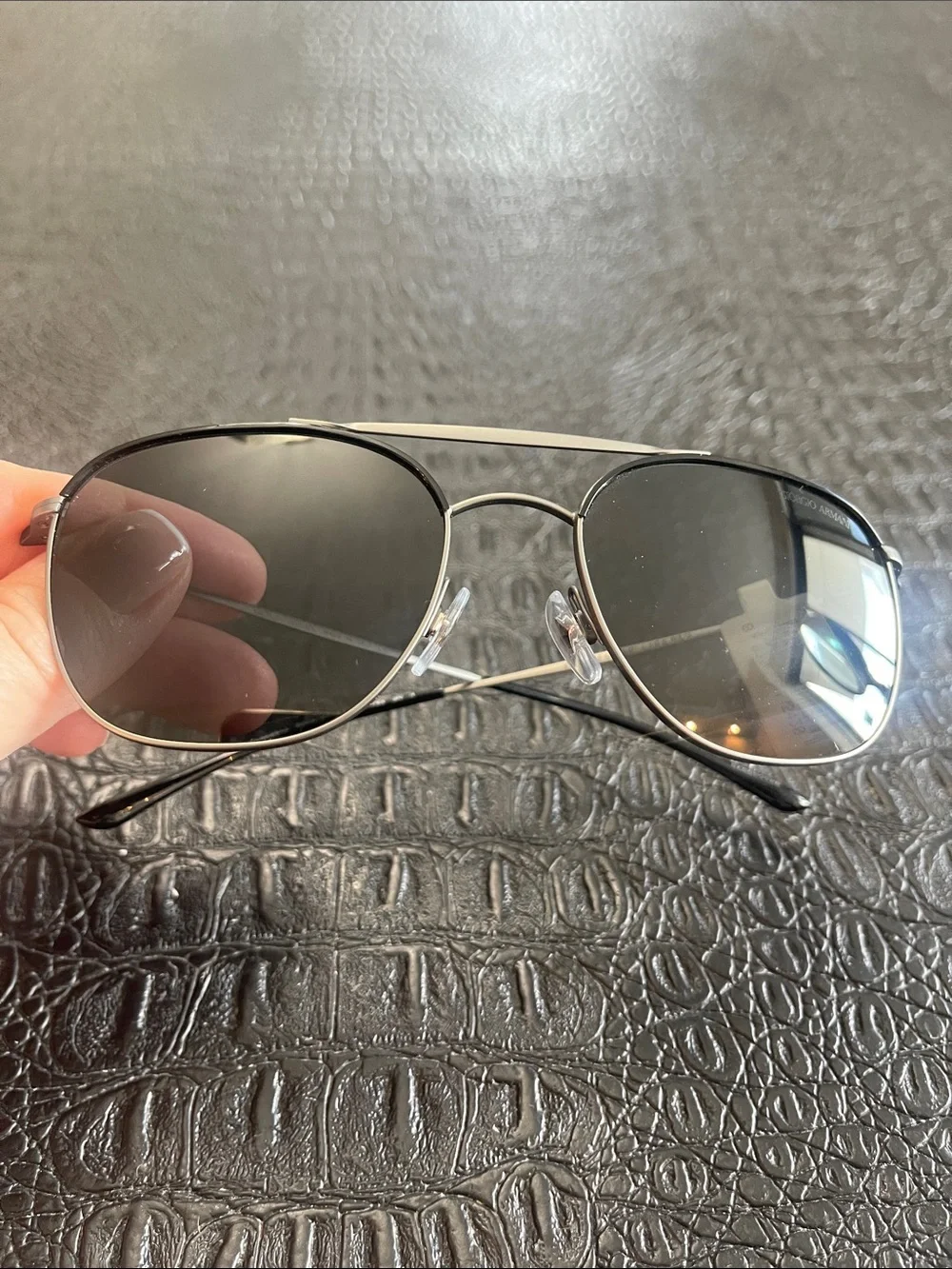 Giorgio Armani Men's Silver Frame Black Lens Aviator Sunglasses AR6058-J 3003/87